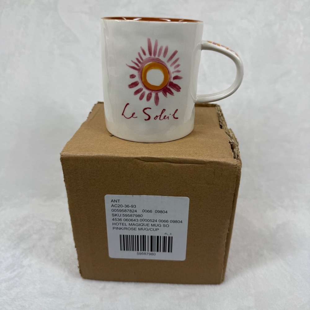 Anthropologie Hotel Magique Le Soleil Mug White Pink‎ Rose Ceramic Sun